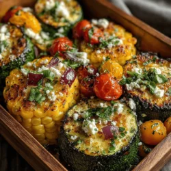 The Sunny Zucchini & Corn Sheet Pan Bake is a vibrant dish that celebrates the flavors of summer with its key ingredients: fresh zucchini and sweet corn. This easy-to-make recipe brings together the mild, slightly sweet taste of zucchini with the delightful crunch and natural sweetness of corn, creating a dish that's not only visually appealing but also packed with flavor. The addition of other colorful vegetables, such as red bell peppers and red onions, enhances the overall experience, making this sheet pan bake a feast for both the eyes and the palate.