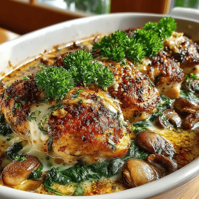 The Creamy Mushroom Spinach Chicken Casserole is a culinary delight that brings together a harmonious blend of flavors and textures, making it an ideal choice for family dinners or intimate gatherings. This comforting dish combines tender chicken, nutrient-dense spinach, and savory mushrooms enveloped in a rich, creamy sauce, transforming ordinary ingredients into an extraordinary meal. Not only does this casserole provide warmth and satisfaction, but it also packs a nutritional punch, offering a balance of protein, vitamins, and minerals that contribute to a healthy diet. In this article, we will explore the essential ingredients that make this dish so special, guide you through the step-by-step preparation, and highlight the nutritional benefits that accompany each component.