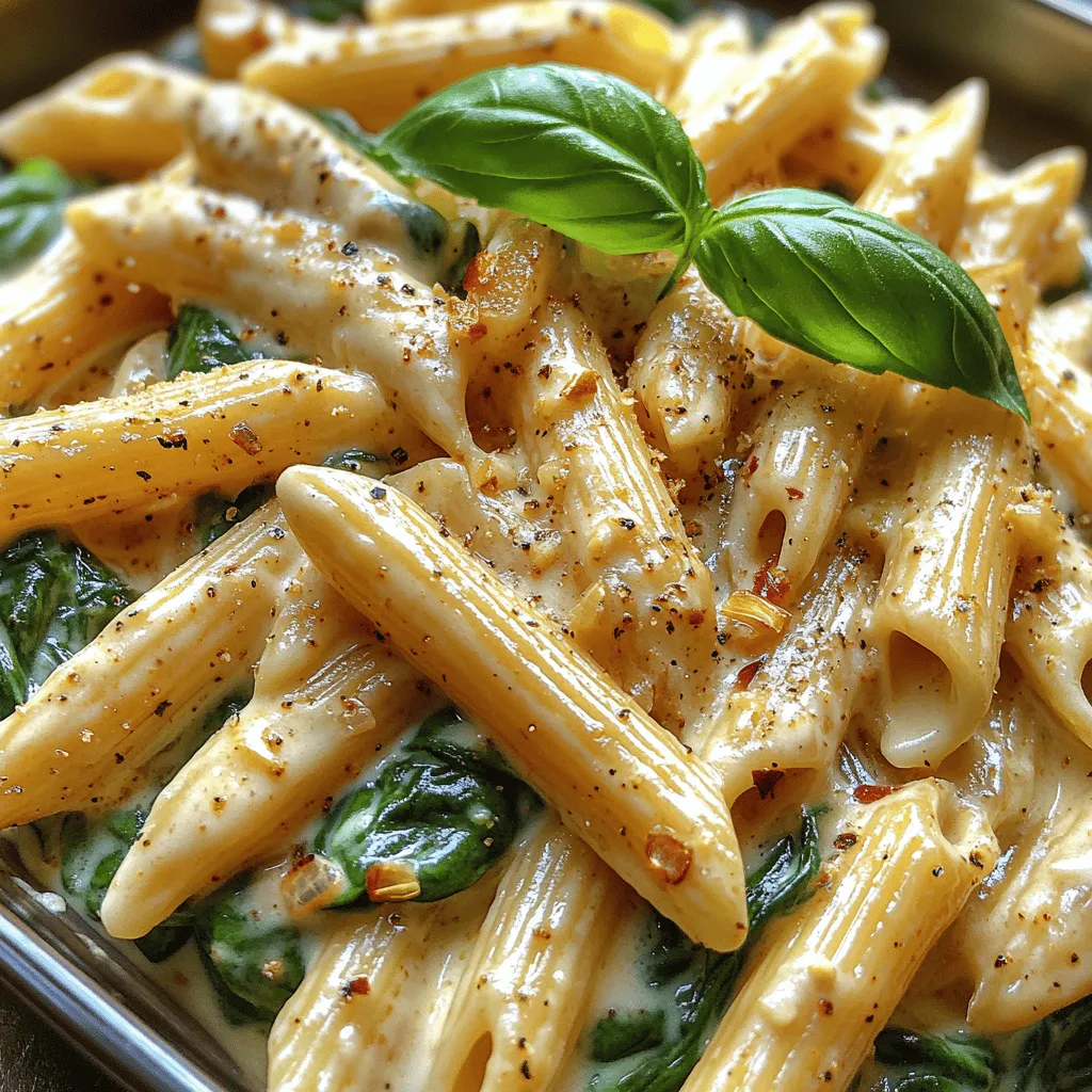 Savory Creamy Garlic Spinach Penne is a dish that perfectly encapsulates the essence of Italian comfort food. With its creamy sauce enveloping perfectly cooked penne pasta, it offers a rich and satisfying experience that delights the senses. The combination of garlic, spinach, and a touch of Parmesan creates a flavor profile that is both indulgent and nourishing, making it an ideal choice for quick weeknight dinners or special occasions when you want to impress your guests without spending hours in the kitchen.