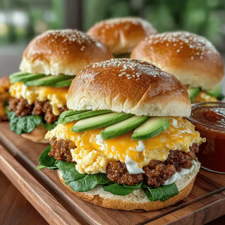 Breakfast is often heralded as the most important meal of the day, and what better way to start your morning than with a delightful twist on a classic? Enter the Sunrise Breakfast Sliders—a perfect blend of convenience, flavor, and nutrition, making them an ideal choice for any breakfast occasion. Whether you’re hosting a family gathering or simply looking for a quick yet satisfying meal during a busy weekday, these sliders offer a balanced combination of creamy eggs, savory sausage, fresh spinach, and creamy avocado, ensuring that your morning begins on a delicious note.