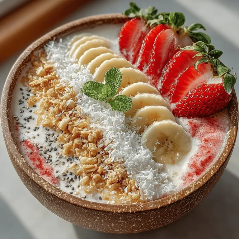 Strawberries are undoubtedly the star of the Berry Bliss Smoothie Bowl. Packed with vitamins, minerals, and antioxidants, these vibrant berries contribute not only to the dish's beautiful color but also to its impressive nutritional profile. Strawberries are rich in vitamin C, which supports the immune system and promotes healthy skin. Their natural sweetness and low-calorie count make them an ideal choice for anyone looking to indulge without the guilt. Additionally, their high fiber content aids in digestion and helps keep you feeling full longer.