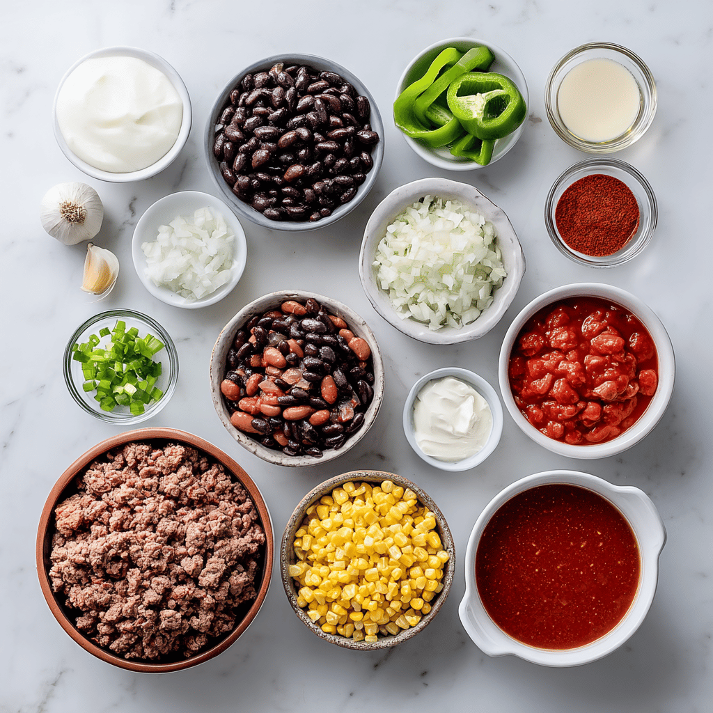 Ingredients for Creamy Slow Cooker Chili with Cornbread Topping