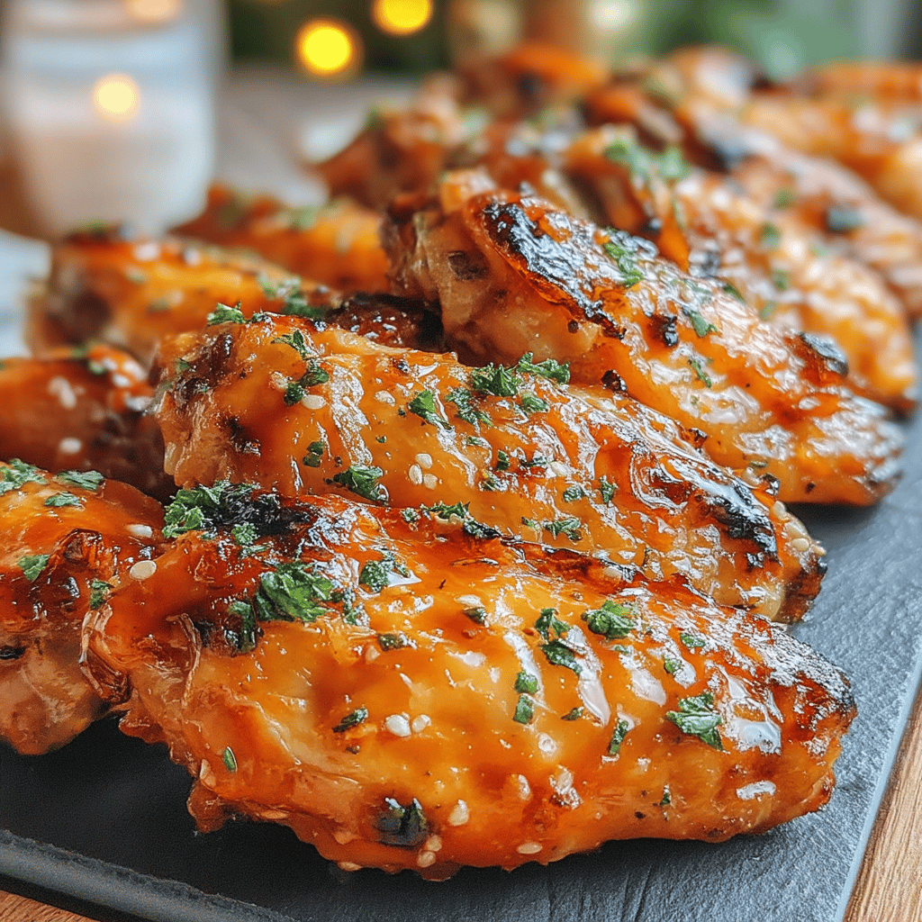 Welcome to a delightful culinary adventure that will elevate your game day meals or weeknight dinners! If you adore crispy wings but want to skip the frying mess and keep things healthier, you’re in for a treat. These <strong>Crispy Air Fryer Garlic Herb Chicken Wings</strong> combine savory garlic and aromatic herbs to create a mouthwatering flavor explosion with every bite.” /></p>
<h2>Key Ingredients</h2>
<ul>
<li><strong>Chicken Wings</strong>: 2 pounds of fresh chicken wings, trimmed and split at the joints</li>
<li><strong>Olive Oil</strong>: 2 tablespoons, for coating the wings and enhancing crispiness</li>
<li><strong>Garlic Powder</strong>: 1 teaspoon, for a rich garlic flavor</li>
<li><strong>Dried Herbs</strong>: 1 teaspoon each of dried oregano, thyme, and rosemary for a fragrant herb blend</li>
<li><strong>Paprika</strong>: 1 teaspoon, for color and a subtle smokiness</li>
<li><strong>Salt</strong>: 1 teaspoon, to enhance flavor</li>
<li><strong>Black Pepper</strong>: ½ teaspoon, for a bit of heat</li>
<li><strong>Fresh Parsley</strong>: Chopped, for garnish (optional)</li>
<li><strong>Lemon Wedges</strong>: For serving, to add a fresh zing (optional)</li>
</ul>
<h2>Baking Process</h2>
<p>Creating <strong>Crispy Air Fryer Garlic Herb Chicken Wings</strong> is a breeze, and the air fryer makes them delightfully crispy without the need for excess oil. Here’s how to perfect the baking process:</p>
<h3>Ingredients</h3>
<ul>
<li>2 pounds chicken wings, separated at the joint</li>
<li>3 tablespoons olive oil</li>
<li>4 cloves garlic, minced</li>
<li>1 teaspoon dried oregano</li>
<li>1 teaspoon dried thyme</li>
<li>1 teaspoon smoked paprika (optional)</li>
<li>Salt and pepper, to taste</li>
<li>Fresh parsley, chopped (for garnish)</li>
</ul>
<h3>Step-by-Step Instructions</h3>
<ol>
<li><strong>Preparation of the Wings:</strong></li>
<li>Start by preheating your air fryer to 400°F (200°C) for about 5 minutes.</li>
<li>
<p>Rinse and pat dry the chicken wings with paper towels. This step is crucial for achieving that crispy texture!</p>
</li>
<li>
<p><strong>Marinating:</strong></p>
</li>
<li>In a large mixing bowl, combine olive oil, minced garlic, oregano, thyme, smoked paprika, salt, and pepper. Mix well.</li>
<li>
<p>Add the chicken wings to the bowl and coat them evenly with the marinade. Let the wings marinate for at least 15-30 minutes at room temperature, or up to 2 hours in the refrigerator for deeper flavor.</p>
</li>
<li>
<p><strong>Air Frying:</strong></p>
</li>
<li>Once marinated, place the chicken wings in the air fryer basket in a single layer, making sure not to overcrowd them. This ensures even cooking and crispiness.</li>
<li>
<p>Cook the wings at 400°F (200°C) for 25-30 minutes, flipping them halfway through to ensure they crisp up nicely on both sides.</p>
</li>
<li>
<p><strong>Checking for Doneness:</strong></p>
</li>
<li>
<p>After about 25-30 minutes, check for doneness. The internal temperature of the wings should reach 165°F (74°C). If they’re not quite there, cook for an additional 2-5 minutes, checking frequently to avoid overcooking.</p>
</li>
<li>
<p><strong>Finishing Touches:</strong></p>
</li>
<li>Once done, carefully remove the chicken wings from the air fryer and let them rest for a few minutes. This helps lock in the juices.</li>
<li>
<p>Optionally, toss them in an extra drizzle of olive oil, garlic, or fresh herbs before serving for an enhanced flavor.</p>
</li>
<li>
<p><strong>Garnish and Serve:</strong></p>
</li>
<li>Transfer the crispy wings to a serving platter and garnish with freshly chopped parsley for a pop of color.</li>
<li>Serve immediately with your favorite dipping sauce, like ranch or blue cheese, and enjoy the delicious crunch of your homemade garlic herb chicken wings!</li>
</ol>
<p>Now, you’re ready to indulge in these crispy, flavorful wings that are sure to please any crowd. Happy cooking!</p>
<h2>Serving Suggestions</h2>
<p>Enjoying your Crispy Air Fryer Garlic Herb Chicken Wings is an invitation to get creative with accompaniments! Here are some delightful serving suggestions to elevate your wing experience:</p>
<ol>
<li>
<p><strong>Dipping Sauces</strong>: Serve with a variety of dipping sauces such as ranch, blue cheese dressing, buffalo sauce, or garlic aioli for added flavor and a fun interactive element.</p>
</li>
<li>
<p><strong>Fresh Veggies</strong>: Pair with a platter of crispy veggies like carrot sticks, celery, and bell pepper strips. These add a nice crunch and provide a refreshing contrast to the rich wings.</p>
</li>
<li>
<p><strong>Classic Sides</strong>: Traditional sides like coleslaw, potato salad, or macaroni and cheese complement the wings perfectly and round out the meal.</p>
</li>
<li>
<p><strong>Bread Options</strong>: Include warm, crusty rolls or garlic bread to soak up any extra sauce and make the meal more filling.</p>
</li>
<li>
<p><strong>Salads</strong>: A bright, fresh salad, such as a mixed greens salad topped with cherry tomatoes, cucumbers, and a light vinaigrette, can balance the richness of the wings while adding a pop of color.</p>
</li>
<li>
<p><strong>Beverage Pairings</strong>: Enhance your wing night with drinks! Ice-cold beer, sparkling lemonade, or a refreshing iced tea makes for a fantastic pairing.</p>
</li>
<li>
<p><strong>Garnish</strong>: Don’t forget to garnish your chicken wings with a sprinkle of fresh parsley or green onions for a pop of color and an extra hint of freshness.</p>
</li>
</ol>
<p>Feel free to mix and match these suggestions for an unforgettable wing feast! Enjoy your crispy, flavorful creation!</p>
<h2>Conclusion</h2>
<p>In conclusion, these Crispy Air Fryer Garlic Herb Chicken Wings are a game-changer for anyone looking to enjoy a flavorful and healthier take on a classic favorite. With their perfect balance of garlic and aromatic herbs, these wings are sure to impress both family and friends at your next gathering or game day. The air fryer not only ensures a delightful crunch but also significantly reduces the amount of oil typically used in traditional frying methods, making them a guilt-free indulgence. </p>
<p>Whether served with your favorite dipping sauce or enjoyed on their own, they are versatile enough to suit any palate. So, fire up your air fryer, gather your ingredients, and treat yourself to this delectable dish. Happy cooking, and don’t forget to share your delicious results!</p>
<div id=