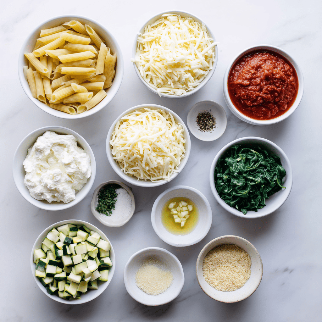 Ingredients for Family-Friendly Cheesy Casserole with Hidden Veggies