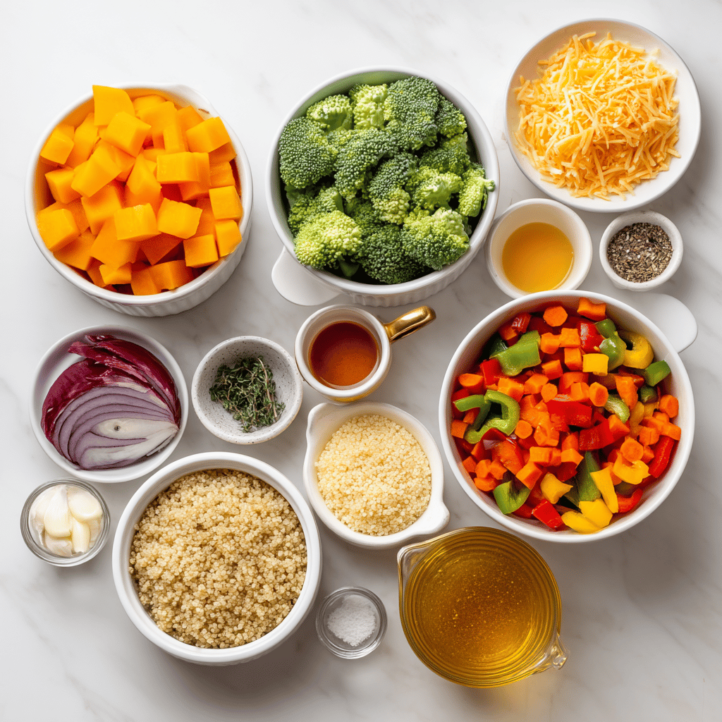 Ingredients for Harvest Veggie Casserole with Cheesy Crust