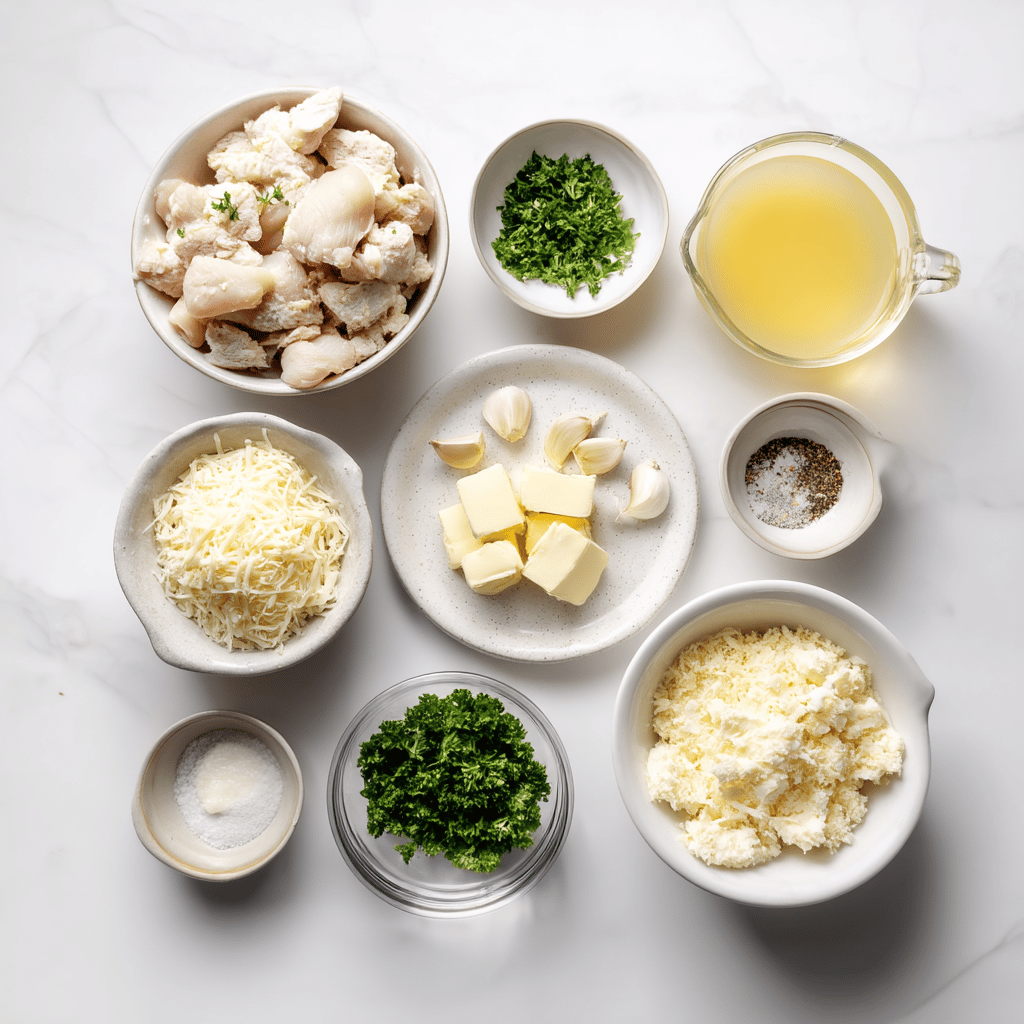Ingredients for Minute Cheesy Garlic Butter Chicken Skillet